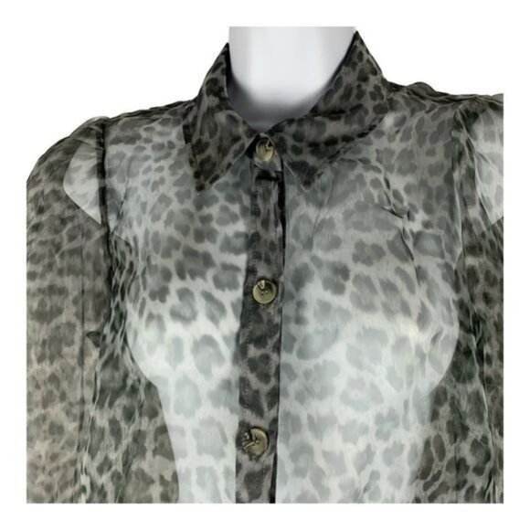 Zara Sheer Leopard Print Button-Up Blouse Size Small - Picture 2 of 8